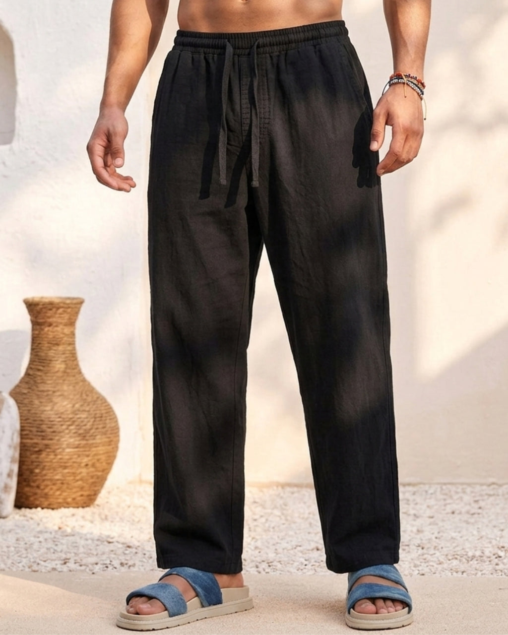 Linen blend trouser (black)