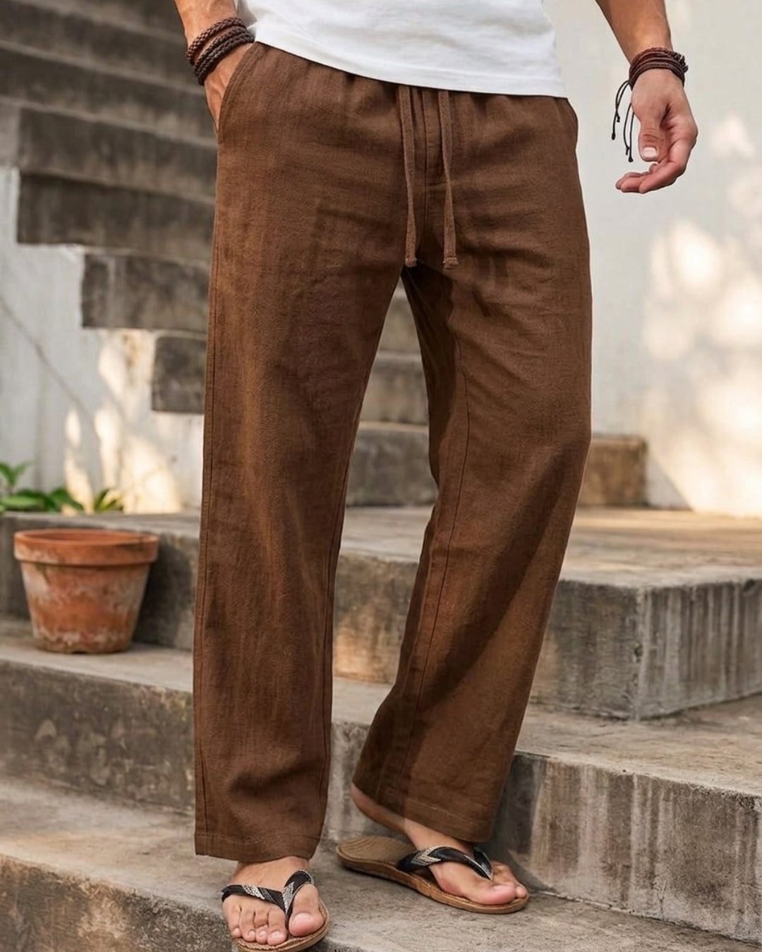 Linen blend trousers (Brown)