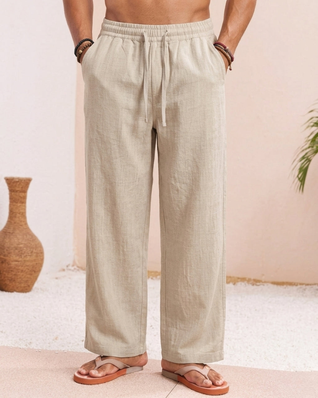 Linen blend trouser (beige)