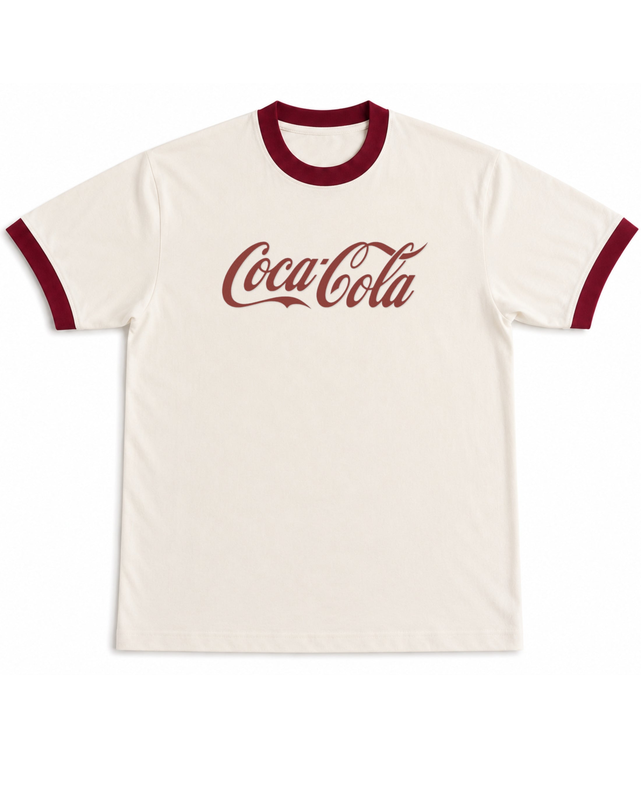 Off White & Maroon Ringer tee Front Design