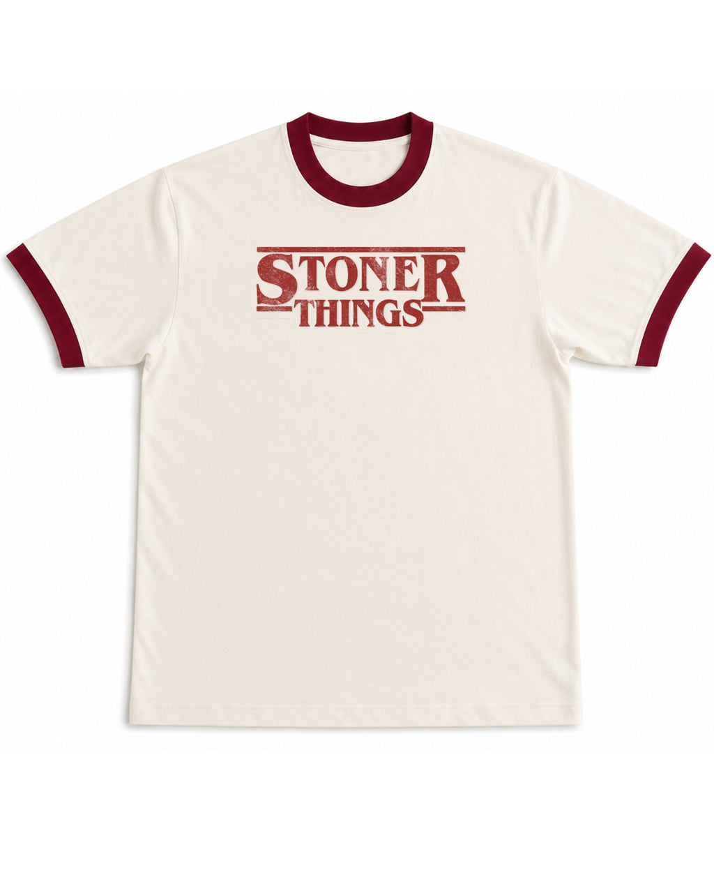Off White & Maroon Ringer tee Front Design